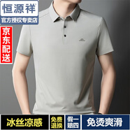 恒源祥高端短袖T恤男涼感polo衫2025夏季新款寬松冰絲衣服男裝休閑體恤 T886米灰 3XL 190 推薦180-200斤