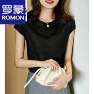 羅蒙（ROMON）輕奢女裝 短袖T恤女士夏季2024年新款小蝙蝠袖冰絲針織衫韓版上衣 黑色 2XL 135-150
