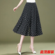 萱眸夏季薄款媽媽裙褲中老年女褲高腰闊腿褲波點(diǎn)碎花半身洋氣褲裙 波點(diǎn)有口袋版 XL 建議100-120斤