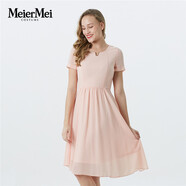 MeierMei玫而美時(shí)尚修身純粉色清涼雪紡連衣裙女中長(cháng)款夏季連身裙 080 36