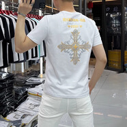 OLOEY 香港潮牌短袖t恤男2025夏季新款修身休閑圓領(lǐng)燙鉆印花體恤上衣 白色 M