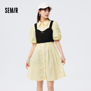 森馬（Semir）【連衣裙合輯】夏天女法式慵懶風裙子復古學院風針織裙雪紡碎花裙 D款抹胸襯衫裙-黃色調(diào)00433 M