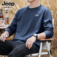 JEEP SPIRIT長袖T恤男夏季新款圓領寬松百搭上衣新款重磅純棉打底衫體恤潮 JP19509寶藍色 4XL