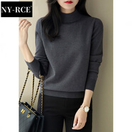 NY-RCE毛衣女韓版女裝秋冬新款長(zhǎng)袖針織打底衫半高領(lǐng)套頭寬松厚款 深灰色 厚款 2XL