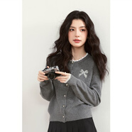 詩凡黎小閃蝶詩凡黎蝴蝶結(jié)針織開衫2025春新款女裝韓系蕾絲拼接毛衣 珍珠灰預售4月1日發(fā)貨 M 170_95C_XL