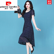 皮爾卡丹（pierre cardin）雪紡歐根紗連衣裙2025新款女夏輕奢氣質(zhì)品牌廣州十三行時(shí)尚女裝 藏藍(lán)色 M (適合85-105斤)