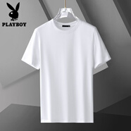 花花公子（PLAYBOY）t恤男短袖新疆液氨純棉夏季薄款精梳全棉圓領(lǐng)2025新款純白色體恤 白色圓領(lǐng)短袖 XL 【建議120-135斤】
