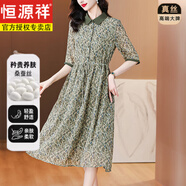 恒源祥（HYX）娃娃領(lǐng)碎花真絲連衣裙女夏季2025年新款時(shí)尚洋氣修身顯瘦中長(zhǎng)裙子 綠 M