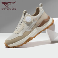 七匹狼男鞋2025夏季新款運動(dòng)休閑鞋男士透氣防臭跑步鞋免系帶厚底旅游鞋 米白0920 39