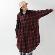 亂在江南亂在江南2025春秋新品復古格子襯衫女中長款寬松休閑開衫上衣 紅格 均碼