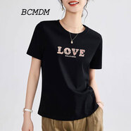 BCMDM香港潮牌休閑絲光棉T恤女 2025夏季新款正肩寬松顯瘦簡約運(yùn)動短袖 黑色 M 建議80-105斤