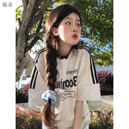 鏡朵純棉短袖t恤女夏季潮流新款寬松學生少女高中初中生女生衣服上衣 白灰色-純棉高品質(zhì) M 建議80-105斤
