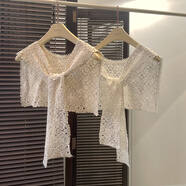 雙魚(yú)兔小披肩外搭少女春夏季韓版薄款蕾絲鏤空百搭小披肩小坎肩外搭圍巾 杏色蕾絲方形單件 均碼