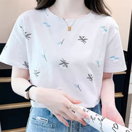 RGPX女士短袖t恤洋氣2025最新款個(gè)性時(shí)尚寬松顯瘦大碼半袖正肩上衣ins 806#【藍黑花朵】 S 【建議75-100斤】