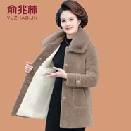 俞兆林（YUZHAOLIN）中年媽媽冬裝金貂絨外套洋氣大碼中老年女加絨加厚水貂絨毛呢大衣 卡其色 3XL 參考120-135斤