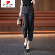 皮爾卡丹（pierre cardin）哈倫褲女新款春秋季款褲子高腰顯瘦女褲九分西裝褲直筒煙管褲 黑色【無腰帶】 S 26碼【85斤-95斤】