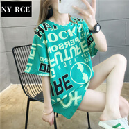 NY-RCET恤女短袖新款夏裝中長(zhǎng)款韓版寬松歐貨潮上衣服半袖體恤 3378綠色 L