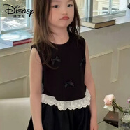 迪士尼（Disney）2025女童上衣韓版短袖蝴蝶結(jié)小背心夏裝新款兒童甜美拼接 黑色短袖 收藏加關(guān)注送夏季兒童 80