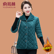 俞兆林（YUZHAOLIN）媽媽冬裝加絨棉衣外套中袖馬夾棉服中老年女裝大碼半截袖馬甲棉襖 藍色 5XL (參考145-160斤)