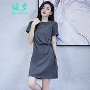 綠夕（REAXUR）女士裙子女夏季2025新款小個子連衣裙夏天氣質(zhì)T恤裙收腰顯瘦衣服 灰色 M （建議100斤-110斤）