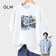 GLM敖瑞鵬代言夏季短袖t恤男休閑港風(fēng)純棉質(zhì)感青少年潮牌大碼百搭落 純棉【白 星空繪】 4XL