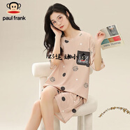大嘴猴（paul frank）睡衣女夏季短袖純棉圓領(lǐng)薄款卡通印花大碼女士家居服套裝 淺咖【PFJOA232257W】 185 XXL