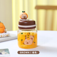 初和（CRUHRE）網(wǎng)紅可愛(ài)高硼硅玻璃杯帶吸管泡茶杯子ins風(fēng)雙飲女生便捷水杯 棕色 340ml
