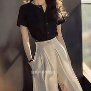 勉岳2024年新款女裝套裝氣質(zhì)優(yōu)雅減齡夏搭配一整干練小洋高級感又a又 上衣+褲子 L  110-120斤7850#