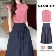 瑪嬌媚（Majiaomei）連衣裙女裝套裝2025年夏季新款寬松百搭簡(jiǎn)約短袖襯衫女半身裙子女 上衣+半身裙 L