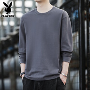 花花公子（PLAYBOY）男士長(zhǎng)袖t恤上衣服2025年春季休閑內(nèi)搭圓領(lǐng)打底衫男 8209鐵灰 M