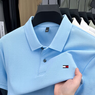 TOMMY JEANS湯米Tommy短袖T恤男士夏季純*棉商務(wù)休閑POLO衫翻領(lǐng)上衣 天藍 M  48