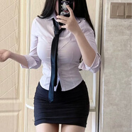 XCFREHT辣妹純欲風(fēng)jk制服ol通勤女裝輕熟套裝夏季襯衫包臀半身短裙兩件套 長(cháng)袖收腰襯衫+包臀裙*送黑領(lǐng)帶 M