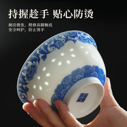 古鎮陶瓷 景德鎮陶瓷青花玲瓏飯碗中式家用單個(gè)吃飯飯碗套裝中國風(fēng)瓷器 秀色牡丹米粒碗單個(gè)