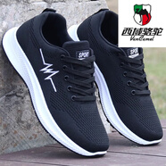 西域駱駝（VANCAMEL）品牌男鞋春秋款透氣網(wǎng)面運動(dòng)鞋男2025新款防滑跑步鞋子男士休閑鞋 921黑色 39