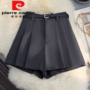 皮爾卡丹（pierre cardin）2025春夏新款西裝短褲女寬松高腰A字百褶褲裙休閑顯瘦闊腿短褲子 灰色【無腰帶】今年流行的輕奢品 XS 70-80