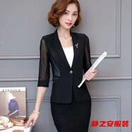 瑪菲萱洋氣小西服外套女夏新款薄款短款百搭時(shí)尚氣質(zhì)純色小西裝遮陽(yáng)衣潮 240黑色 +胸花 2XL