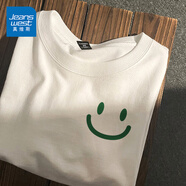 真維斯（JEANSWEST）短袖t恤男女款休閑純棉簡(jiǎn)約笑臉印花寬松大碼胖子可穿情侶打底衫 白色 D線(xiàn)條笑臉_K L