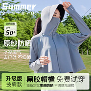 相伊戀人防曬衣女冰絲防紫外線寬松防曬服25年夏季新款小個(gè)子涼感開衫外套 藍(lán)煙灰- UPF50+ 【黑膠大帽檐】 均碼 【80-140斤】