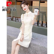 皮爾卡丹新中式連衣裙女輕國(guó)風(fēng)夏季新款2025感小個(gè)子優(yōu)雅白色旗袍裙子 米色 M (建議90-105斤:高品質(zhì))