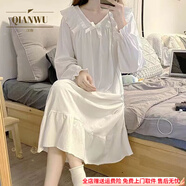 淺物宮廷風(fēng)長(cháng)袖純棉睡衣女生新款性感蕾絲仙女寬松睡裙家居服女春秋款 WZN_6002#長(cháng)袖裙 蝴蝶結V領(lǐng)-白 M 160