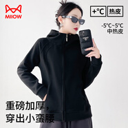 貓人連帽衛(wèi)衣外套女2024秋新款小個子短款休閑短外套上衣開衫黑色 L