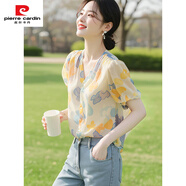 皮爾卡丹（pierre cardin）今年流行的小香風(fēng)夏裝上衣輕熟法式小眾超好看百搭印花短袖襯衫女 印花襯衫 XL 建議115-125斤