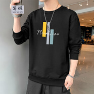 寫(xiě)璇（XIEXUAN）長(cháng)袖t恤男士衣服男裝秋衣潮流秋裝上衣春秋冬季圓領(lǐng)衛衣打底長(cháng)袖 【單件】WY061黑色 XL 【建議120-135斤】