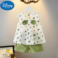 迪士尼（Disney）嬰兒衣服夏季小女孩洋氣薄款無袖背心短褲分體套裝一歲女寶寶夏裝 綠色 110 cm