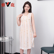 雅鹿夏季棉綢睡裙女人造棉睡衣夏加肥大碼媽媽裝薄款連衣裙寬松家居服 經(jīng)典豎條(無(wú)袖) 4XL 【建議 150-185斤】