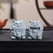 如果（Roogo）風(fēng)獅爺擺件國潮石獅子桌面裝飾吉祥物茶寵車載創(chuàng)意石敢當(dāng)生日禮物 幸運小福獅擺件-心想獅成