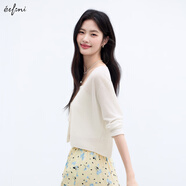 伊芙麗（eifini）蔣欣代言亞麻透氣舒適系帶薄款防嗮罩衫針織開衫2025新小衫 米白 M 110-120斤