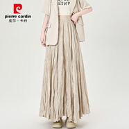 皮爾卡丹（pierre cardin）不規則褶皺百褶半身裙女春秋季松緊高腰顯瘦垂感a字大擺傘裙長(cháng)裙 卡其色 S