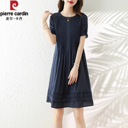 皮爾卡丹夏裝2025新款韓版娃娃衫寬松小清新大碼裙子潮歐洲站氣質(zhì)連衣裙女 藏青色 現貨 M 建議103-115斤
