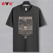 雅鹿純棉短袖t恤男夏季新款青少年寬松潮流圓領(lǐng)印花半截袖體恤汗衫男 深灰/山霧后圖 M （建議110-120斤高160-165）